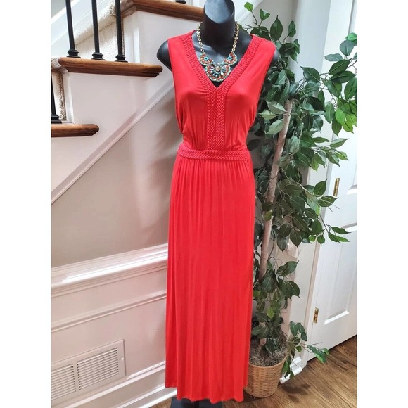 Spense Women's Solid Red Viscose V-Neck Sleeveless Long Maxi Dress Size X-Large - Picture 10 of 10